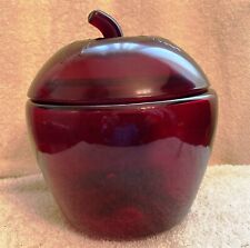 Vintage Anchor Hocking Royal Ruby Red Apple With Leaves Cookie Jar 7 Inches Tall picture