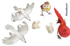 Vintage Spun Cotton Flocked Feather Bird Ornament Lot of 6 ~Cardinal, Dove Birds picture