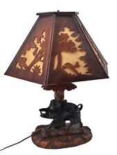 1940'S ANTIQUE RHON SEPP BLACK FOREST WILD BOAR TABLE LAMP GERMAN W/SHADE picture