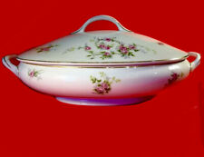 NAGOYA NIPPON TUREEN COVERED DISH PINK ROSES GOLD ACCENTS ANTIQUE 1800'S picture