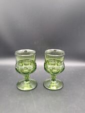 VTG Indiana Glass Kings Crown Thumbprint Green Small Goblets Set of 2 picture