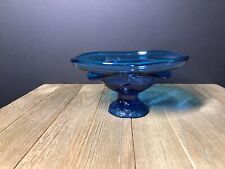 Vintage MCM Viking Glass Cabbage Leaf Compote in Gorgeous Bluenique Color picture
