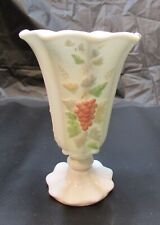 Westmoreland White Milk Glass Hand Painted Grape Leaf Flared Pedestal Foot Vase picture