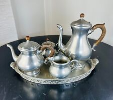  Vintage Royal Holland 5pc Pewter Tea Set Coffee Pot Tea Pot Sugar Creamer Tray picture