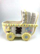 Vintage Handmade Hobbyist Ceramic Baby Carriage Planter Signed 1983 picture