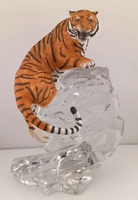 VTG Franklin Mint Tiger Crystal & Porcelain Sculpture Amazing Mint Condition picture