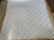 Gorgeous VTG crocheted handmade cream colored coverlet flowers 98x92 shabby chic picture