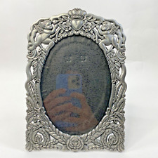 Vintage Art Nouveau Style Cherubs Claddagh Heart Pewter Photo Frame Roses Gothic picture