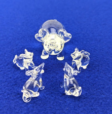 Vintage Chinese Hand Blown Clear Glass Pig Figure Mother and 4 Piglets #E3 picture