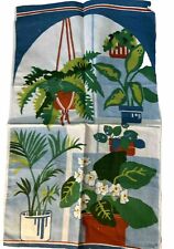 Vtg Signed Linda Linen Tea Towel House Plants Ferns Green 28” X 16.5” picture