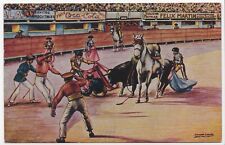 Bullfighting Salvador Carreno Artist Signed Mexico Lithograph Unposted Postcard picture
