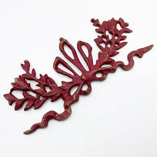 Vintage 70s French Style Cast Brass Pediment Wall Decor Distressed Red Finish picture