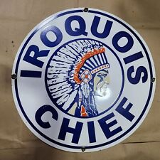 IROQUOIS CHIEF PORCELAIN ENAMEL SIGN 30 INCHES ROUND picture