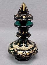 Mid 19th Century Bohemian White & Gold Enamel & Cut Emerald Glass Perfume  picture
