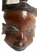 VTG Hand Carved Wooden African Folk Art Wall Hanging Mask Ironwood 11x4”  picture
