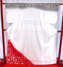 Japanese Kimono “Houmongi” Pure Silk/Gold/White/Red/Japanese tradition picture