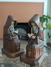 Pair of VTG Folk Art Hand Carved Wood Priest Monk Read Bible Santos Mission Set picture