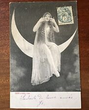 ATQ c.1905 French Postcard Beautiful Pretty Long-haired Woman on Paper Moon picture