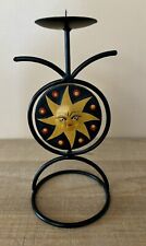 Vintage 90s Y2K Rotating Wooden Celestial Sun and Moon Metal Candle Holder picture