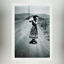 Woman Looking Through Binoculars Photo 1950s Highway Irvine Lake California H979 picture