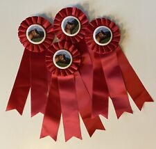 Lot 4 Vtg Equestrian Horse Show Ribbon Rosette 1970s Red Satin picture