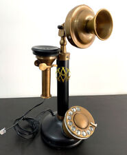 Rotary Dial Candlestick Phone Antique Brass American Landline Telephone Vintage picture