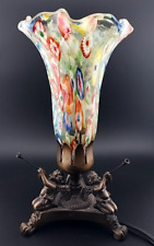 Vintage Murano Style Millefiori Tulip Art Glass Brass Cherub Lamp 9
