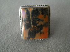 Old Native American Navajo Petrified Wood Sterling Silver Gold Floral Motif Ring picture