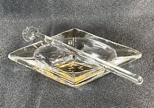 VTG Antique Clear Glass Crystal Diamond Shaped Open Salt Dip Cellar With Spoon picture