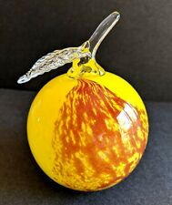 Murano Style Art Glass Apple Paperweight Hand Blown Yellow Red W/ Leaf 5.5