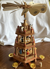 VINTAGE LILLIAN VERNON 3 TIER WOODEN CANDLE NATIVITY CAROUSEL Needs Some Repair picture