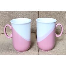 Vintage EIT LTD Pink White Coffee Mugs Cups Set Of Two Made In England MCM picture