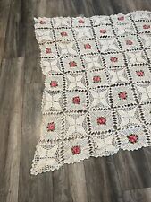 Vintage Handmade Crochet Table Cloth 82 X 55 Raised Roses picture