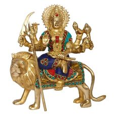 Brass Maa Durga Idol Sitting On Lion Ma Sherawali Murti Devi Statue 9.5