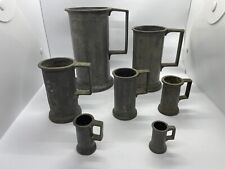 Great Set 7 Antique French Pewter Measuring Cups Tankards Liter to Centiliter. picture