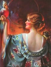 1929 Gene Pressler PinUp Poster Print Art Deco Red Head Flapper Girl With Parrot picture