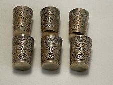 Lot of 8 Vintage Tribal Mask African Indian Silver Tone Cordial / Shot Metal picture