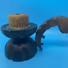 VINTAGE CARVED WOOD GOTHIC MEDIEVAL CHAMBER STICK CANDLE HOLDER 4” Made In Spain picture