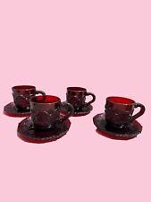 Avon Ruby Red Cape Cod 1876 Collection Vintage (4) Coffee Cup With Saucers picture