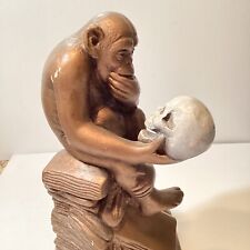 VTG 1962 Darwin Monkey Holding Skull Statue 13.5”T Heavy Made In Mexico picture