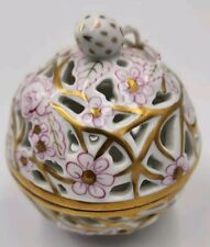 Herend Hand-painted Open-work Porcelain Bonbonniere Pink & Gold with Strawberry  picture