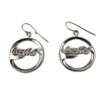 Sterling Silver Coca Cola Earrings Pierced Ear Round Dangle Logo picture