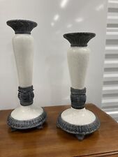 Vintage Fitz and Floyd White Crackle Candle Pillars. Set Of 2. picture
