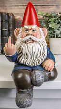 Rude Old Mr Gnome Dwarf Flipping The Bird Ledge Shelf Mantle Sitter Figurine picture