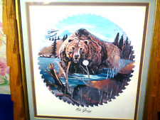 Vintrage Ole Grizz Bear Saw Blade Rustic Picture with Folk Art Frame carved Leaf picture