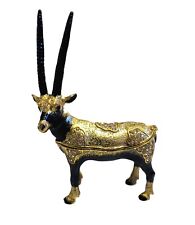 Bejeweled Box Black Tibetan Antelope Hinged Metal Enameled Crystal Trinket Box picture