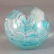 Vintage Peacock Art Glass Aqua Blue Wave Paperweight Elwood Indiana picture