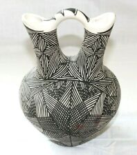 Artist signed Acoma Pueblo Pottery Fine Line Snowflake Dazzler Wedding Vase  picture