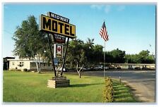 c1950's Midway Motel & Restaurant US Flag Sign Cars Bemidji Minnesota Postcard picture