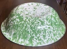 Vintage 15.75” Splatterware Marbled Wash Basin Large Bowl Green White Farmhouse picture